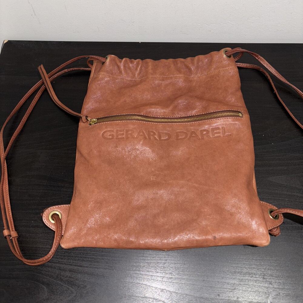Gerard Darel Emile Leather Drawstring Backpack Brown RARE HTF